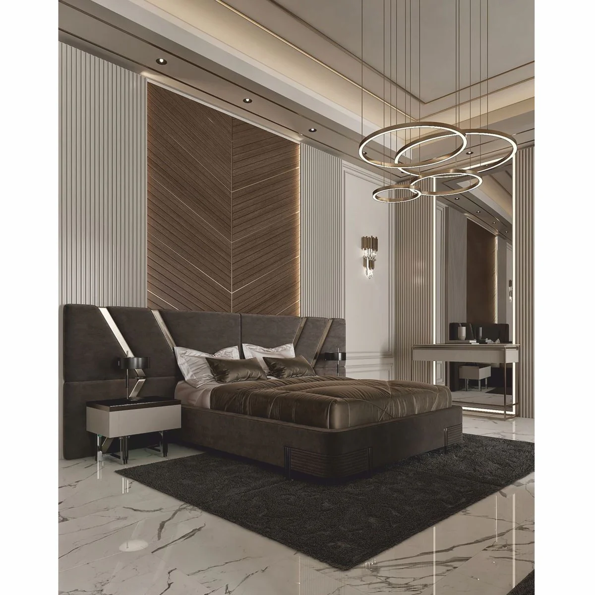 Casa Padrino cama doble de lujo negro / plata - Muebles para hoteles y dormitorios