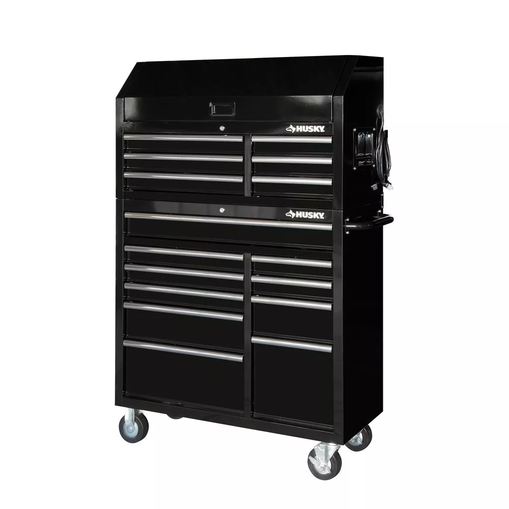 41 IN. X 24.5 IN D 16-DRAWER GLOSS BLACK TOOL CHEST AND CABINET COMBO