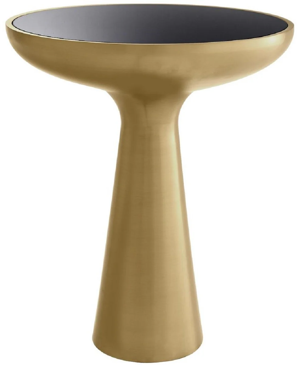 Casa Padrino mesa auxiliar de lujo lat¨®n / negro ? 50 x A. 60 cm - Mesa redonda de acero inoxidable con sobre de vidrio - Muebles de Sal¨®n