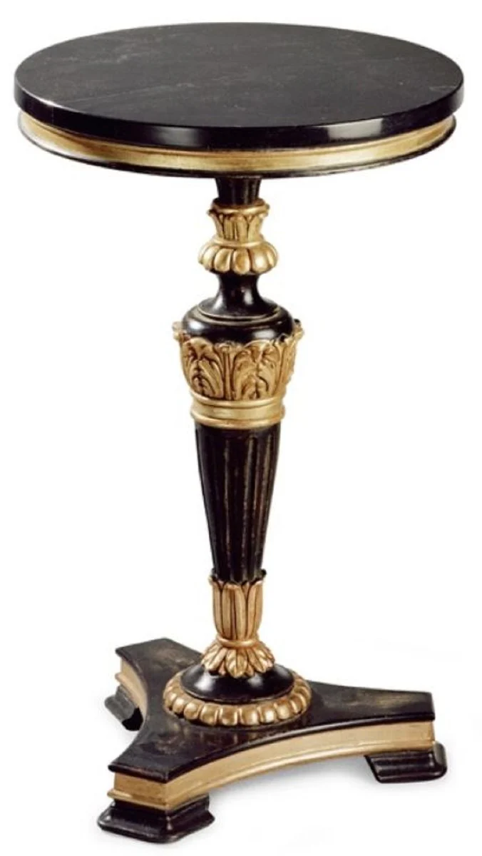 Casa Padrino mesa auxiliar barroco de lujo negro antiguo / oro antiguo / negro - Magn¨ªfica mesa de madera maciza con tapa de m¨¢rmol - Muebles de lujo estilo barroco - Hecho en Italia