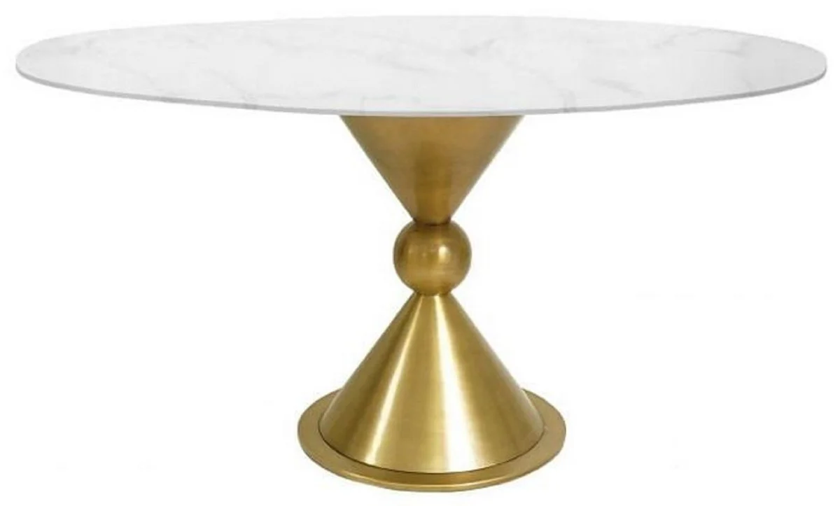 Casa Padrino mesa de comedor de lujo blanco / oro ? 100 x A. 75 cm - Mesa de comedor redonda con tapa de m¨¢rmol sint¨¦tico y pierna de acero - Muebles de comedor