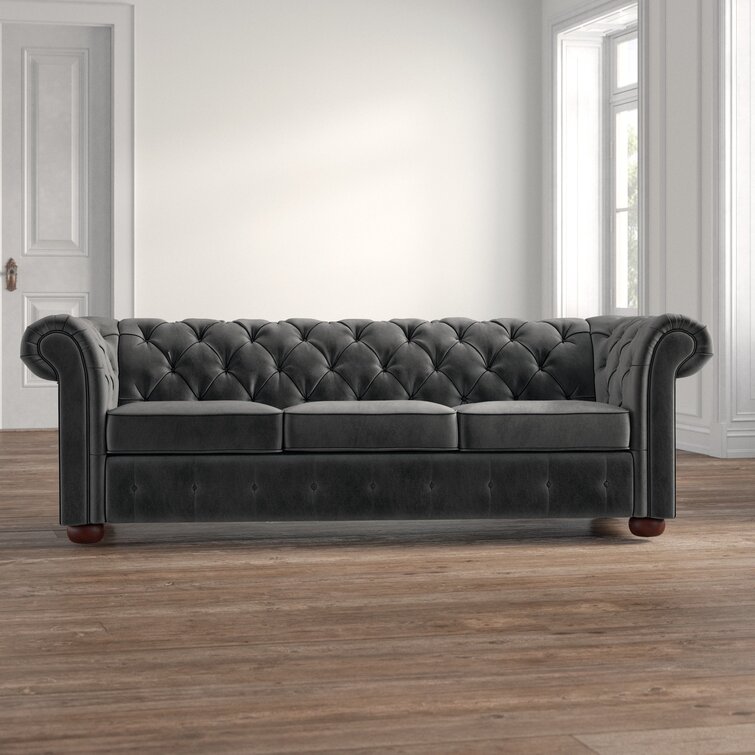 Alena 91.25�� Velvet Rolled Arm Chesterfield Sofa