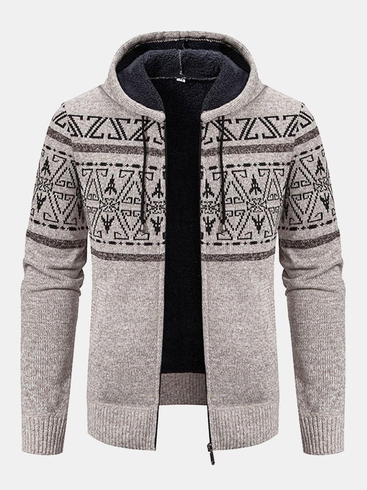 Aztec Geometric Pattern Zip Hooded Sweater
