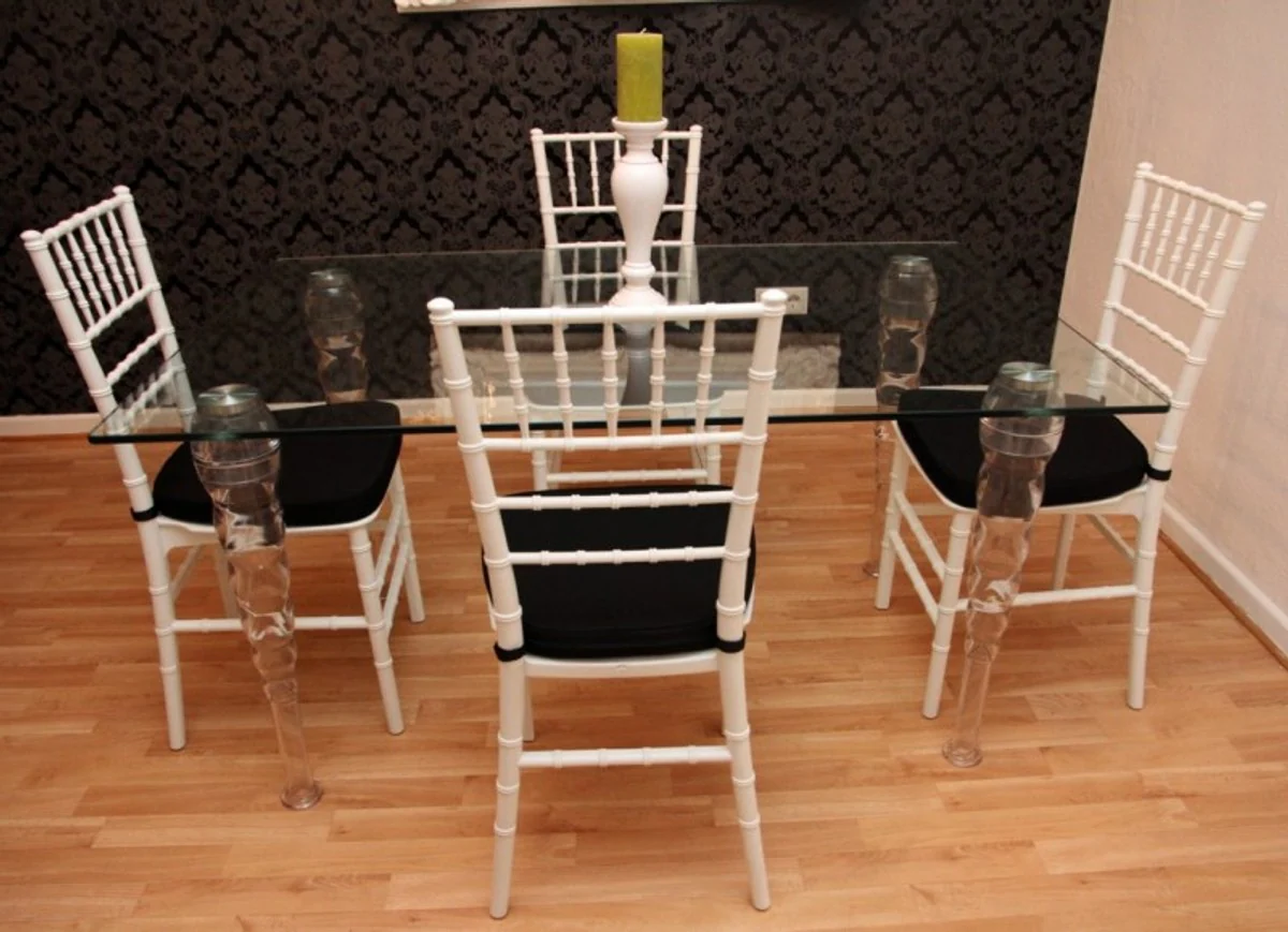 Designer Acrylic Dining Set White / Black - Ghost Chair Table - polycarbonate furniture - a table and 4 chairs - Casa Padrino designer furniture