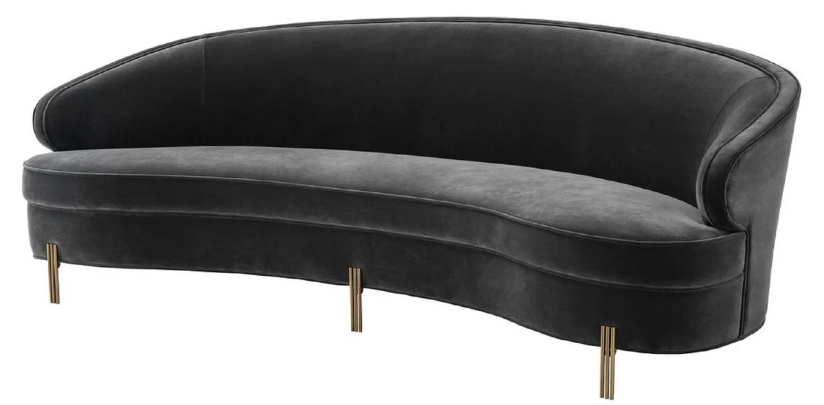 Casa Padrino sof¨¢ de terciopelo de lujo gris oscuro / lat¨®n 230 x 103 x H. 78 cm - Sof¨¢ de Sala de Estar Curvado - Muebles de Dise?o