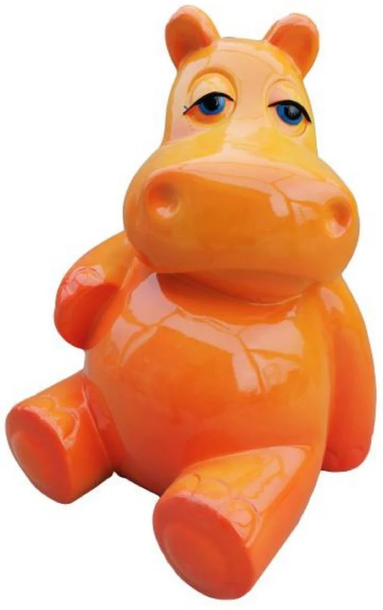 Casa Padrino escultura de diseño hipopótamo sentado naranja A. 48 cm - Escultura decorativa - Figura decorativa salón - Figura decorativa jardín - Figura decorativa animal