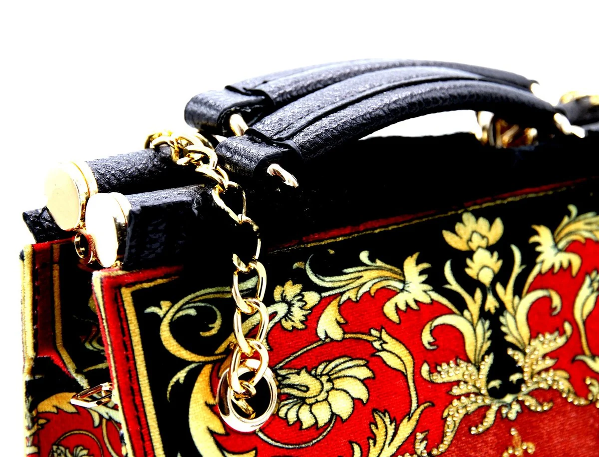 Pomp??s by Casa Padrino Bolso para Mujer de Lujo Flores Barrocas con Corona y Pedrer¨ªa Rojo Burdeos / Negro / Oro 25 x A. 20 cm - dise?ada por Harald Gl??ckler