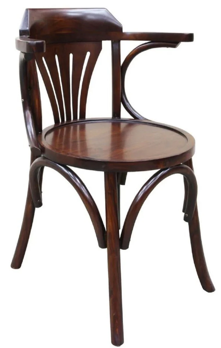 Casa Padrino silla de comedor Art Nouveau de lujo de caoba con reposabrazos marrón oscuro 59 x 50 x A. 82 cm - Silla de cocina de madera maciza - Muebles de Comedor Barrocos y Art Nouveau