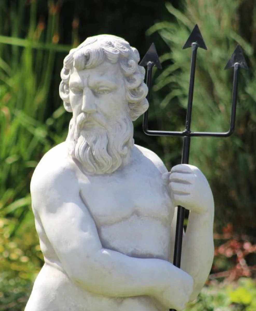 Casa Padrino escultura de gárgola Art Nouveau neptuno con pez gris / negro 35 x 35 x A. 123 cm - Elegante figura de piedra de gárgola - Accesorios de Decoración de Jardín Barroco y Art Nouveau