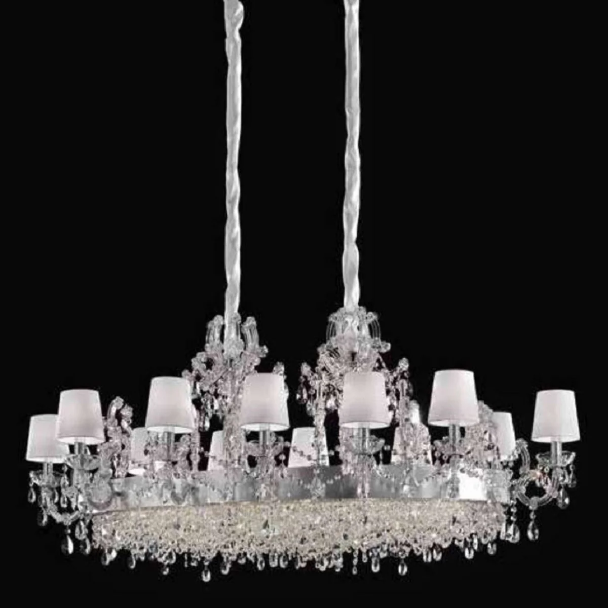 Casa Padrino araña de luces de cristal plata / blanco 150 x 85 x A. 68 cm - Gran lámpara de araña veneciana - Lámpara de castillo - Lámpara de palacio - Calidad de Lujo - Hecho en Italia
