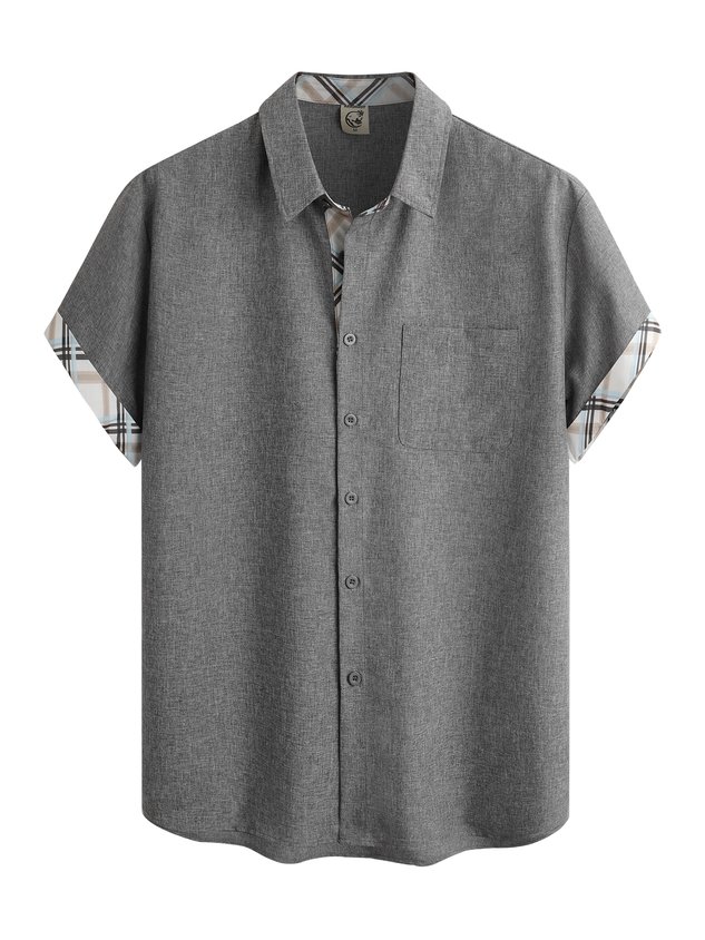 Plaid Panel Short Sleeve Casual Shirt