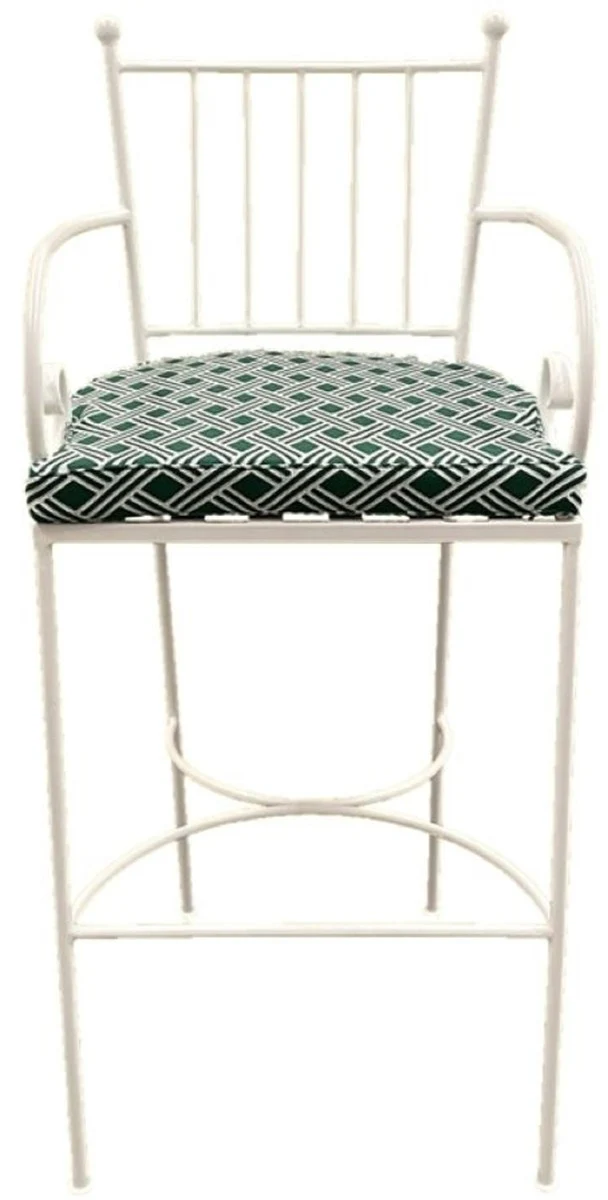 Casa Padrino silla de bar de lujo Art Nouveau de hierro forjado con reposabrazos blanco / verde A. 117 cm
