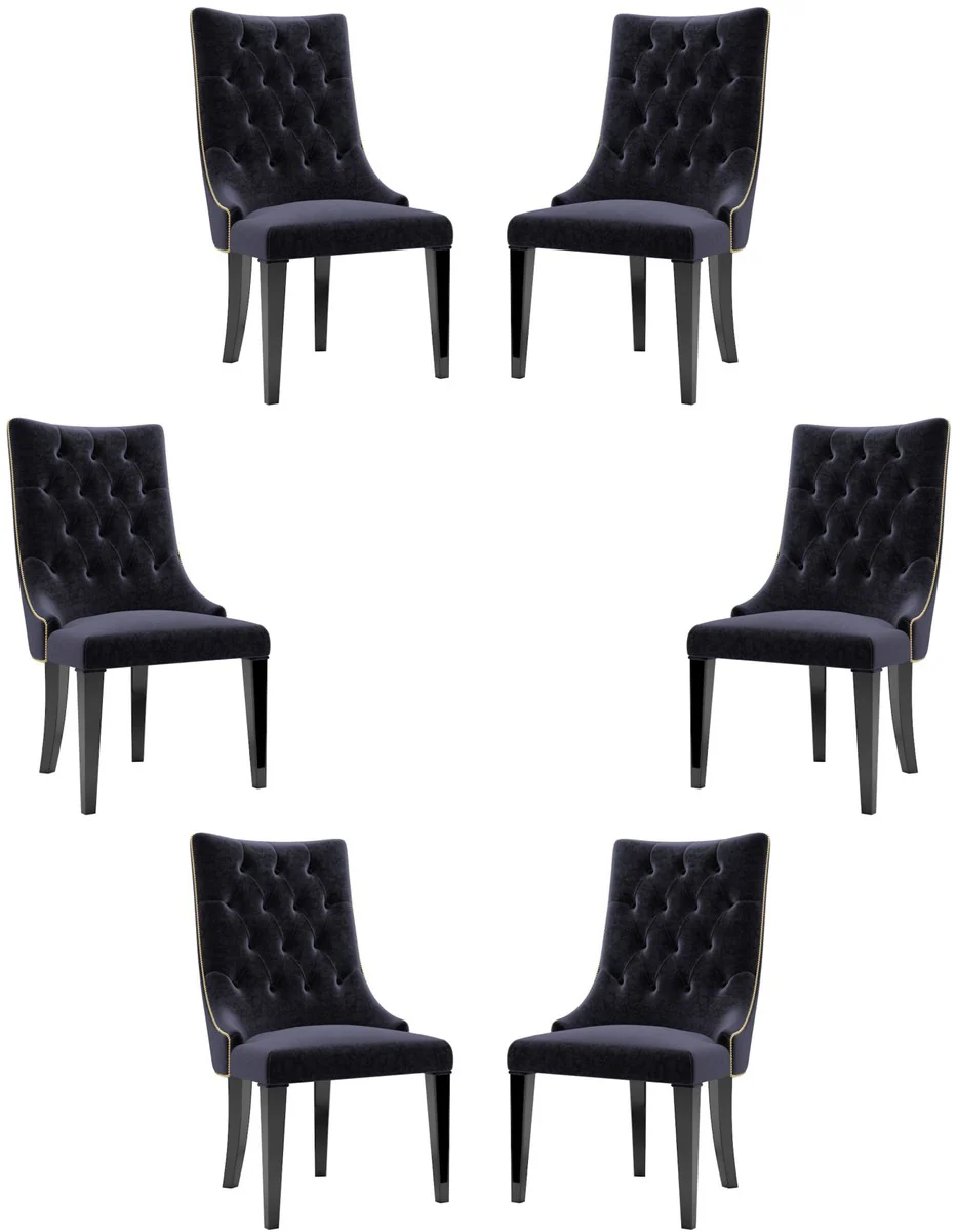 Casa Padrino conjunto de sillas de comedor barroco de lujo p¨²rpura / negro / oro 54 x 55 x A. 110 cm - Sillas de cocina noble con terciopelo - Conjunto de 6 sillas barrocas - Muebles de Comedor