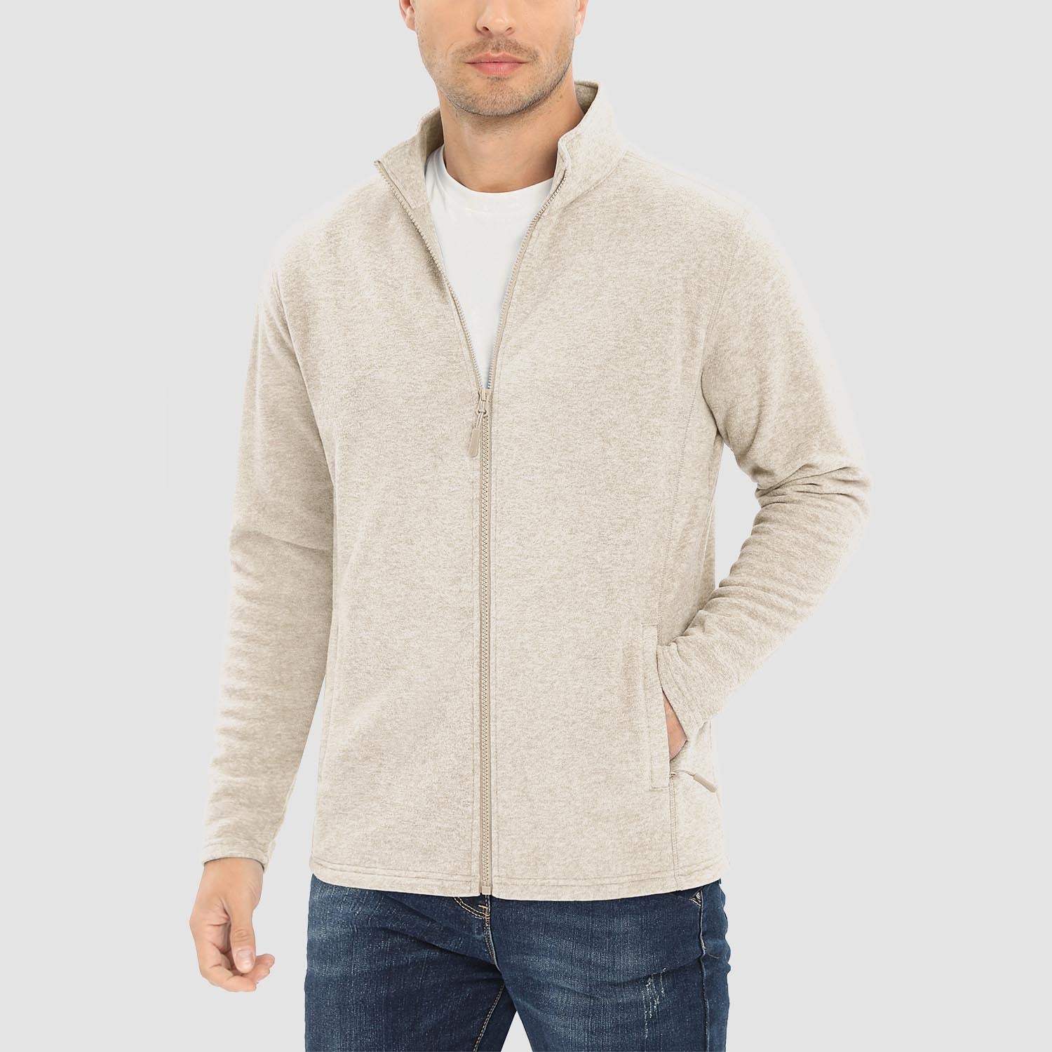 Men's Fleece Jacket Sweater Full Zip Up Coat With Zipper Pockets