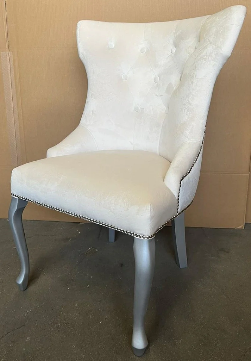 Casa Padrino Silla de Comedor Neo Barroco de Lujo Crema / Plata - Silla de Cocina Neo Barroco - Muebles de Comedor - Muebles de Cocina - Muebles Neo Barrocos