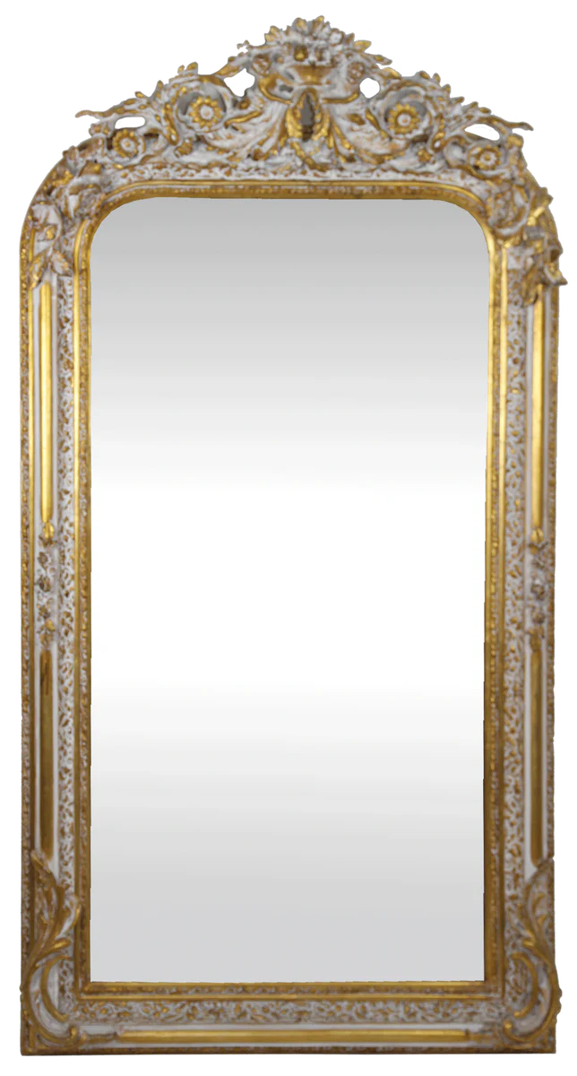 Casa Padrino espejo de pared barroco oro / blanco 85 x H. 160 cm - Espejo Barroco con Hermosos Adornos - Muebles Barrocos