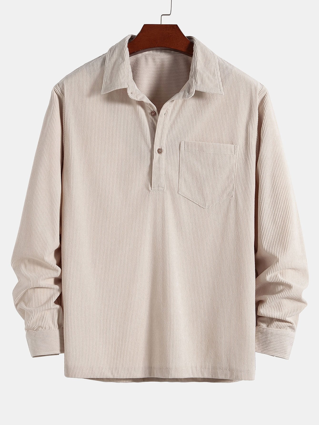 Long Sleeve Polo Collar Corduroy Shirt