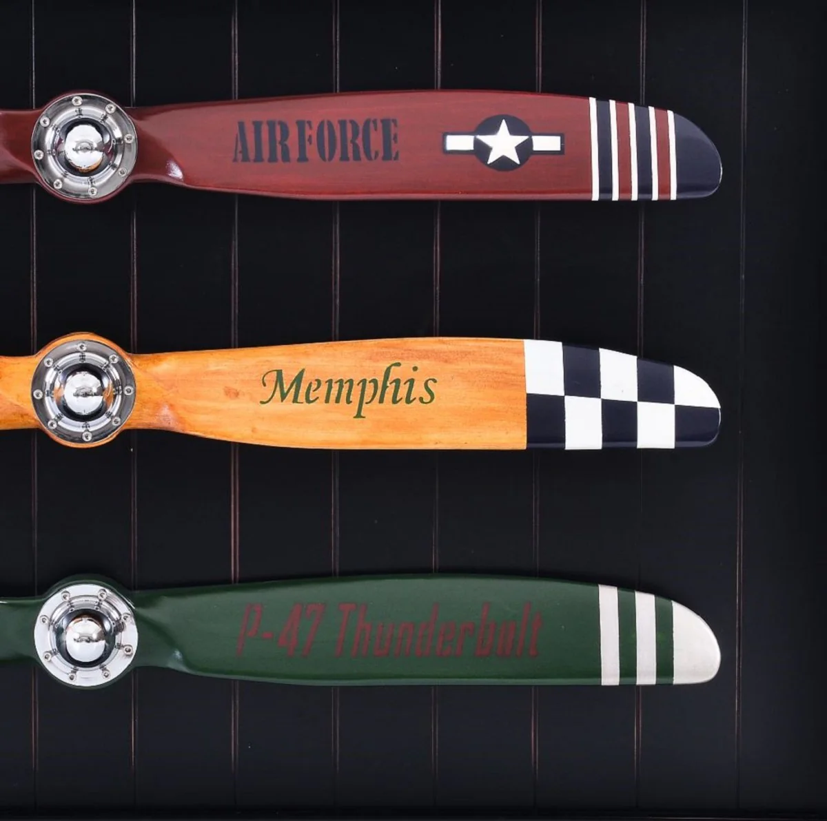 Casa Padrino decoración de pared de estilo vintage de lujo hélices de avión multicolor / negro / plata 170 x 6 x A. 97,5 cm - Decoración de pared de lujo aviador - Colección de lujo