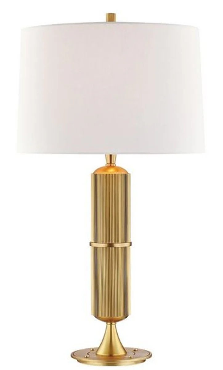 Casa Padrino lámpara de mesa de lujo latón antiguo / blanco Ø 38 x H. 71 cm - Lámpara de Mesa con Pantalla Redonda de Lino