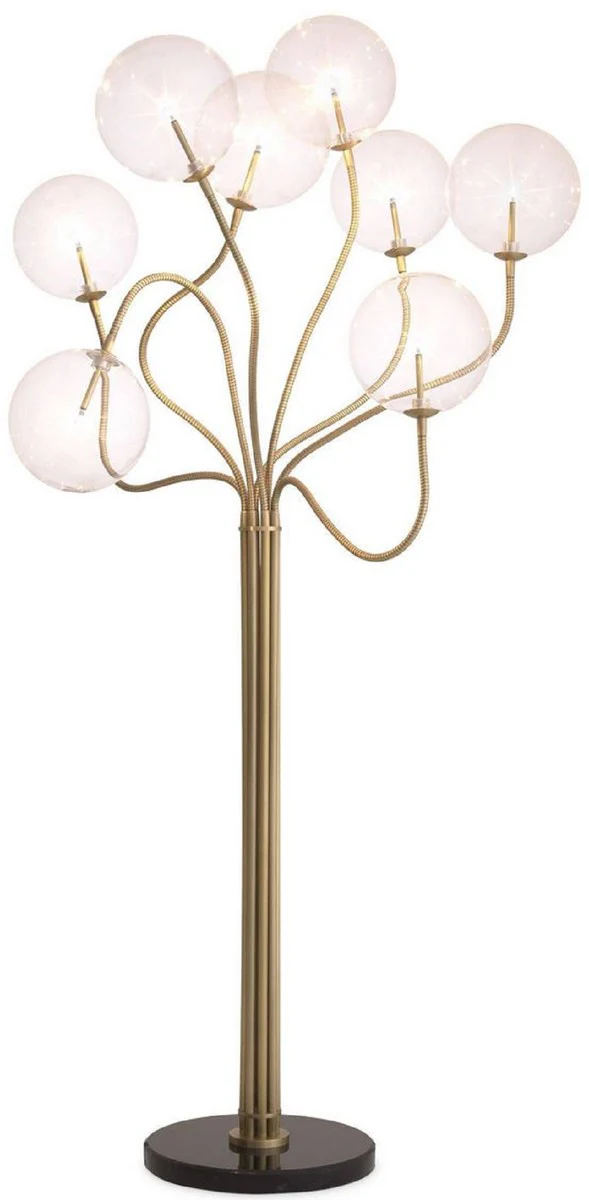 Casa Padrino lámpara de pie halógena de lujo latón antiguo / negro Ø 70 x A. 170 cm - Lámpara de pie de metal regulable con pantallas redondas de vidrio y base de mármol - Colección de Lujo