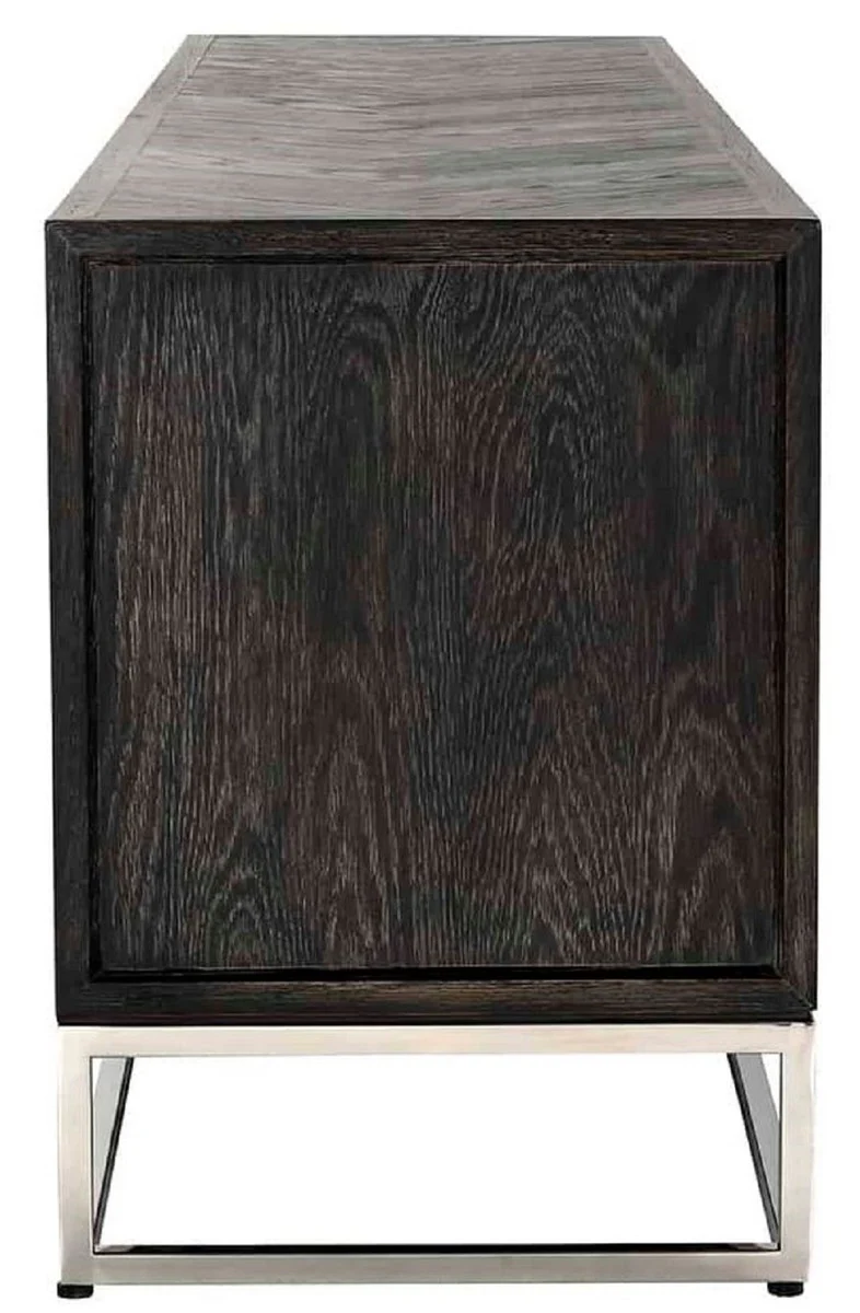Casa Padrino gabinete de TV de lujo negro / plata 185 x 42,5 x A. 60 cm - Aparador de madera maciza con 4 puertas - Muebles de sal¨®n - Muebles de hotel - Colecci¨®n de Lujo