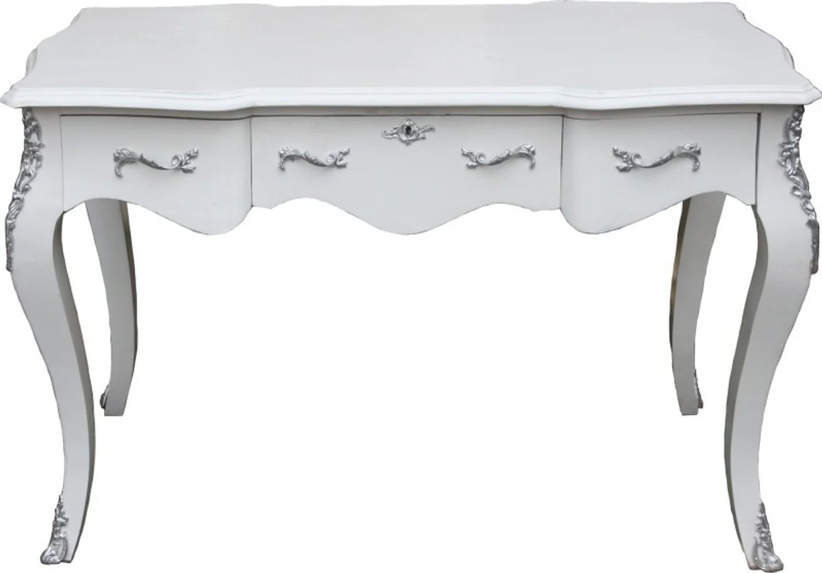 Casa Padrino luxury baroque console table White/Silver 120 x 80 x 58 cm - Women's Desk - Secretary of luxury furniture