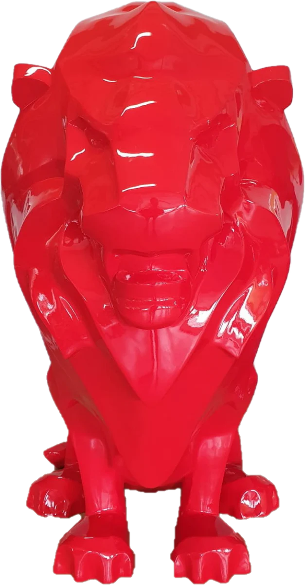 Casa Padrino figura decorativa de lujo león rojo 90 x 80 x A. 170 cm - Escultura de decoración enorme resistente a la intemperie - Decoración de sala de estar - Decoración de jardín figura de animal