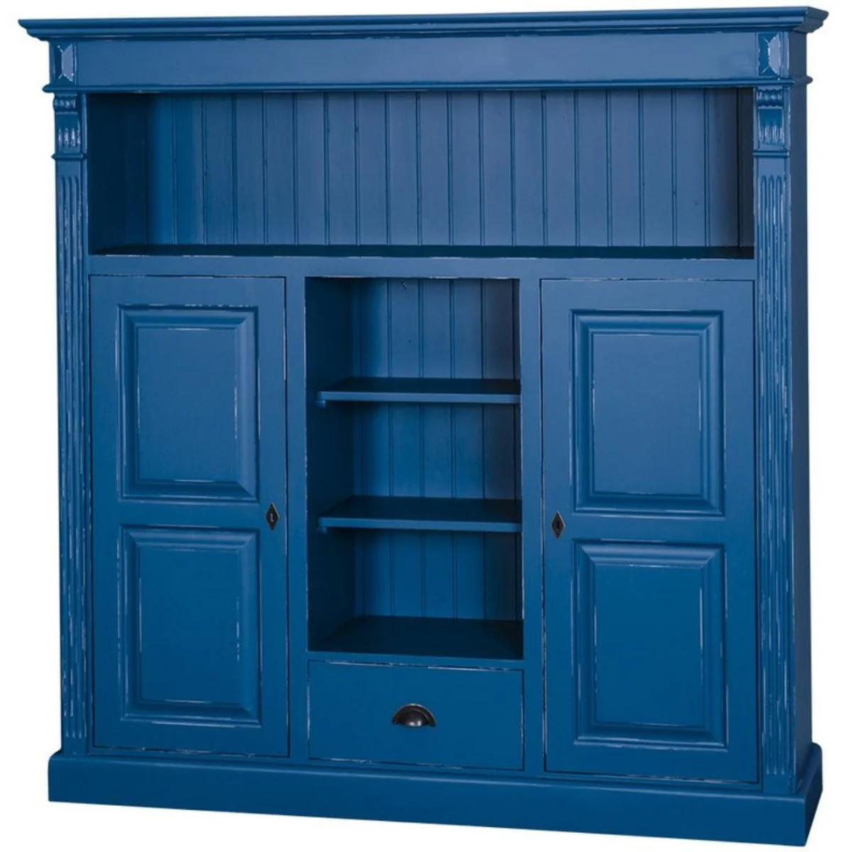 Casa Padrino gabinete de libros de estilo campestre azul antiguo 60 x 36 x H. 100 cm - Gabinete de Madera Maciza con 2 Puertas y Cajones - Gabinete de Sal¨®n - Muebles de Estilo Campestre
