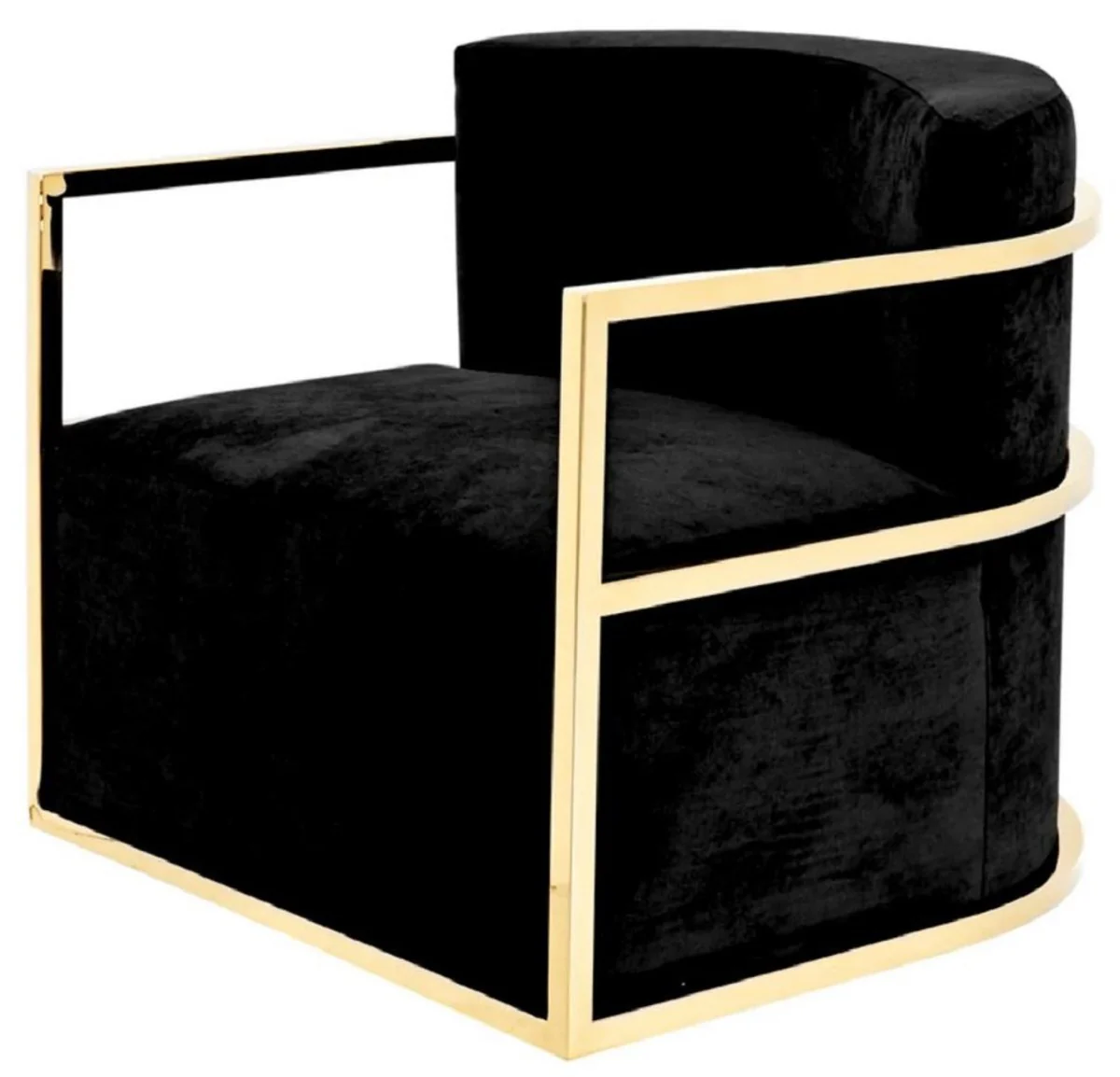 Casa Padrino sill¨®n de terciopelo de lujo negro / oro 76 x 76 x A. 70 cm - Sill¨®n de sal¨®n - Sill¨®n de hotel - Muebles de sal¨®n - Muebles de hotel - Muebles de lujo - Interiores de lujo