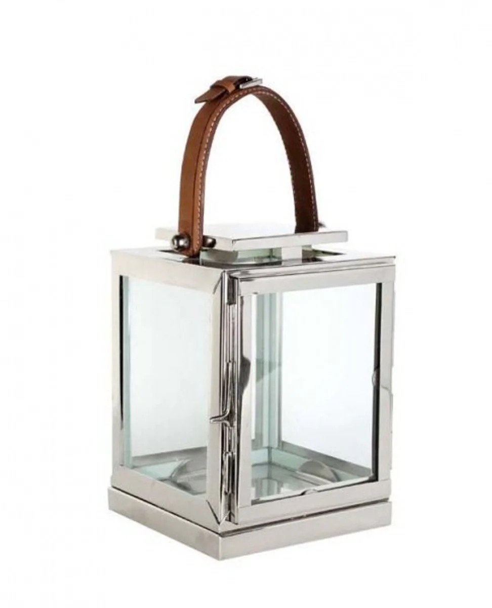 Casa Padrino Designer Deco Lantern Nickel Finish 17 x 17 x H. 23 cm - Luxury Quality