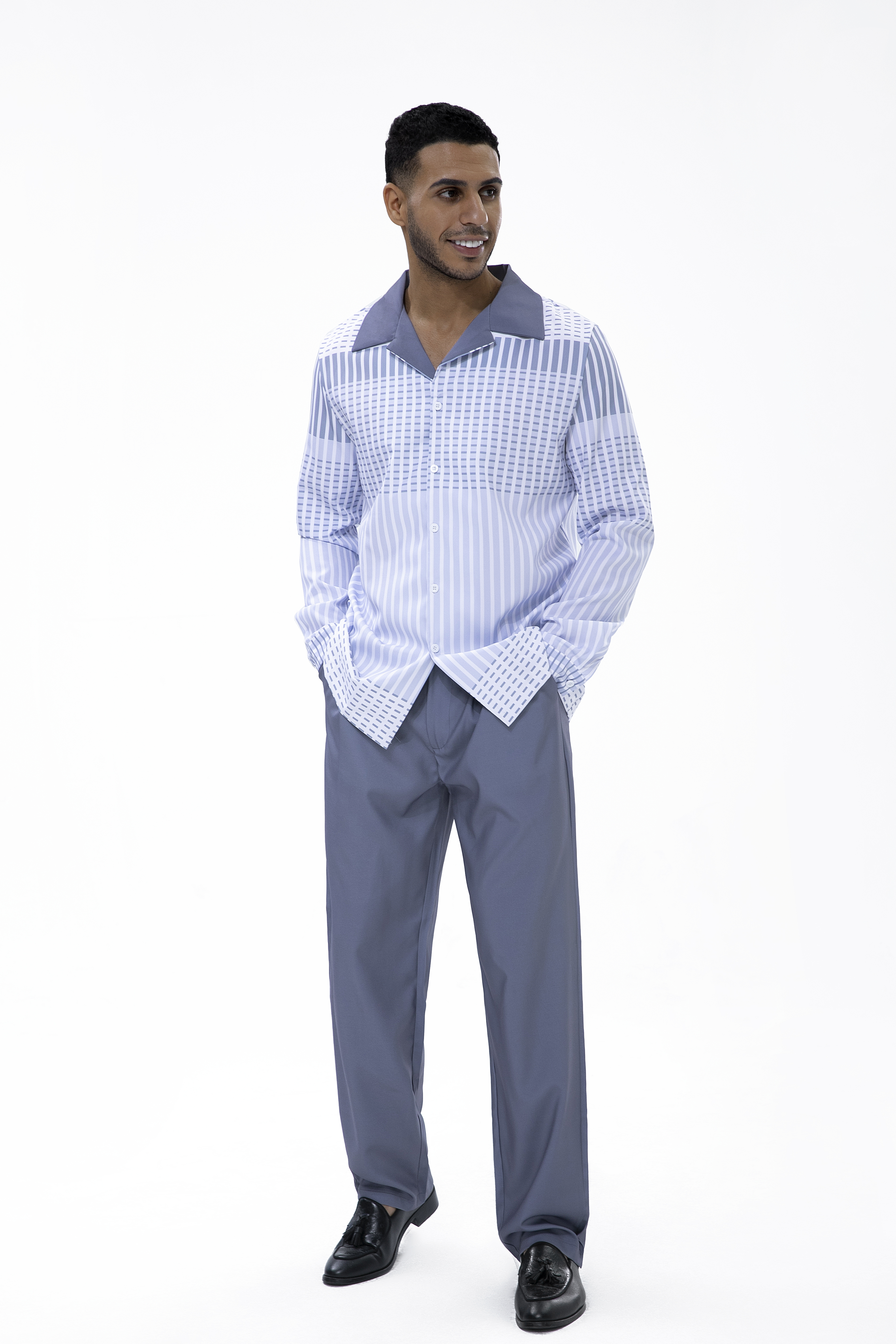 Suitmens Grey Gradient Long Sleeve Trousers Two-Piece Walking Set