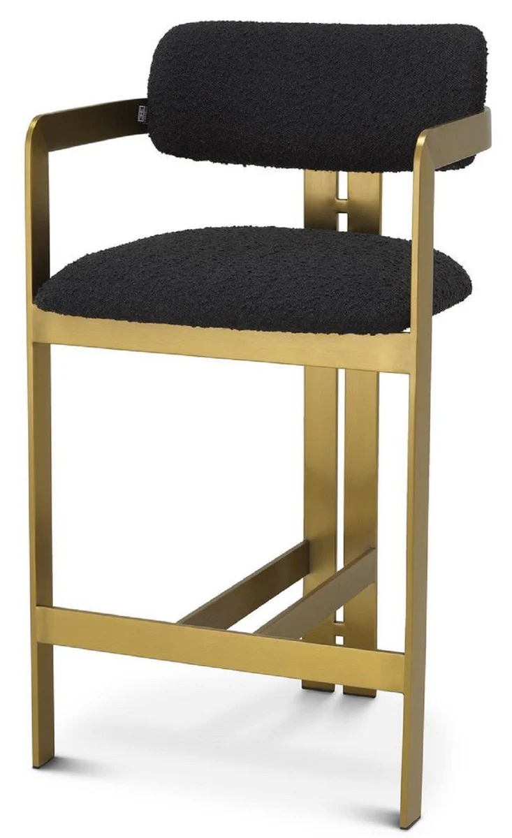 Casa Padrino silla de bar de lujo negro / lat¨®n 53 x 44,5 x A. 97 cm - Taburete de bar acolchado de acero inoxidable - Muebles de bar de lujo