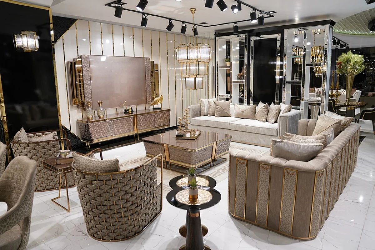 Casa Padrino mesa de centro de lujo gris / oro - Mesa de sal¨®n de madera maciza - Muebles de sal¨®n - Muebles de lujo - Colecci¨®n de lujo