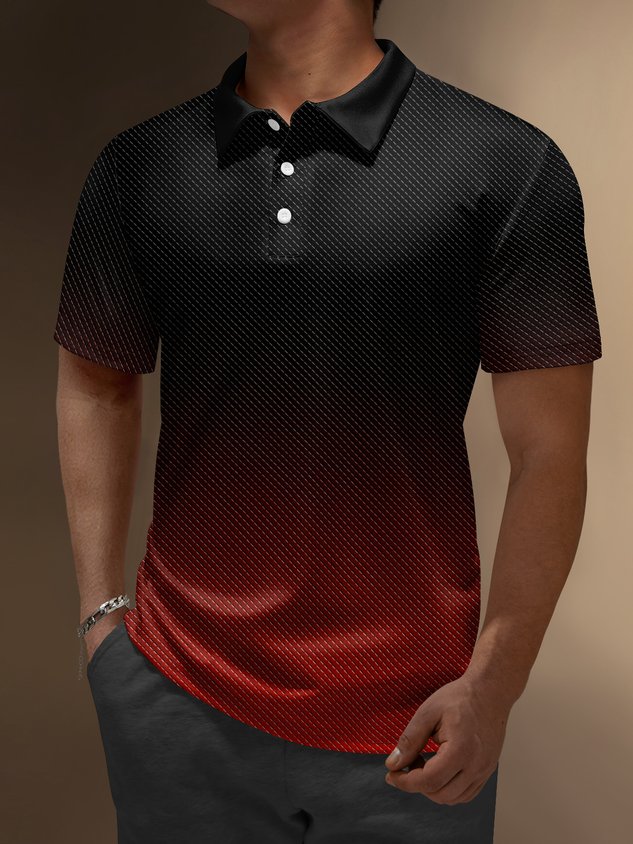 Abstract Gradient Geometric Button Short Sleeve Polo Shirt