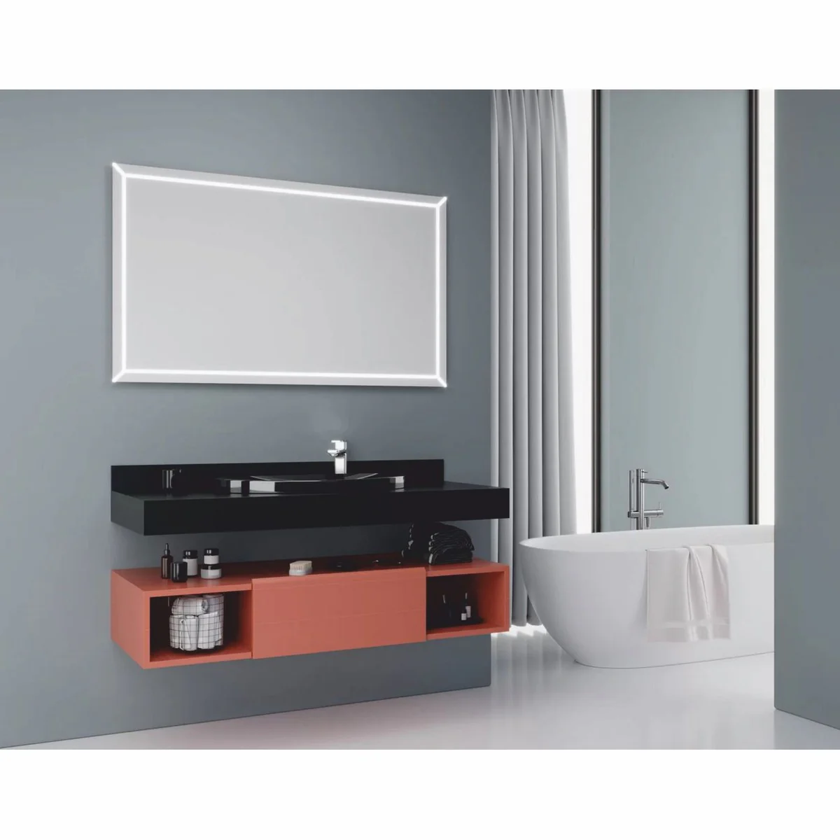 Casa Padrino Conjunto de Baño de Lujo Negro Mate / Rosa Mate 120 cm - Muebles de Baño