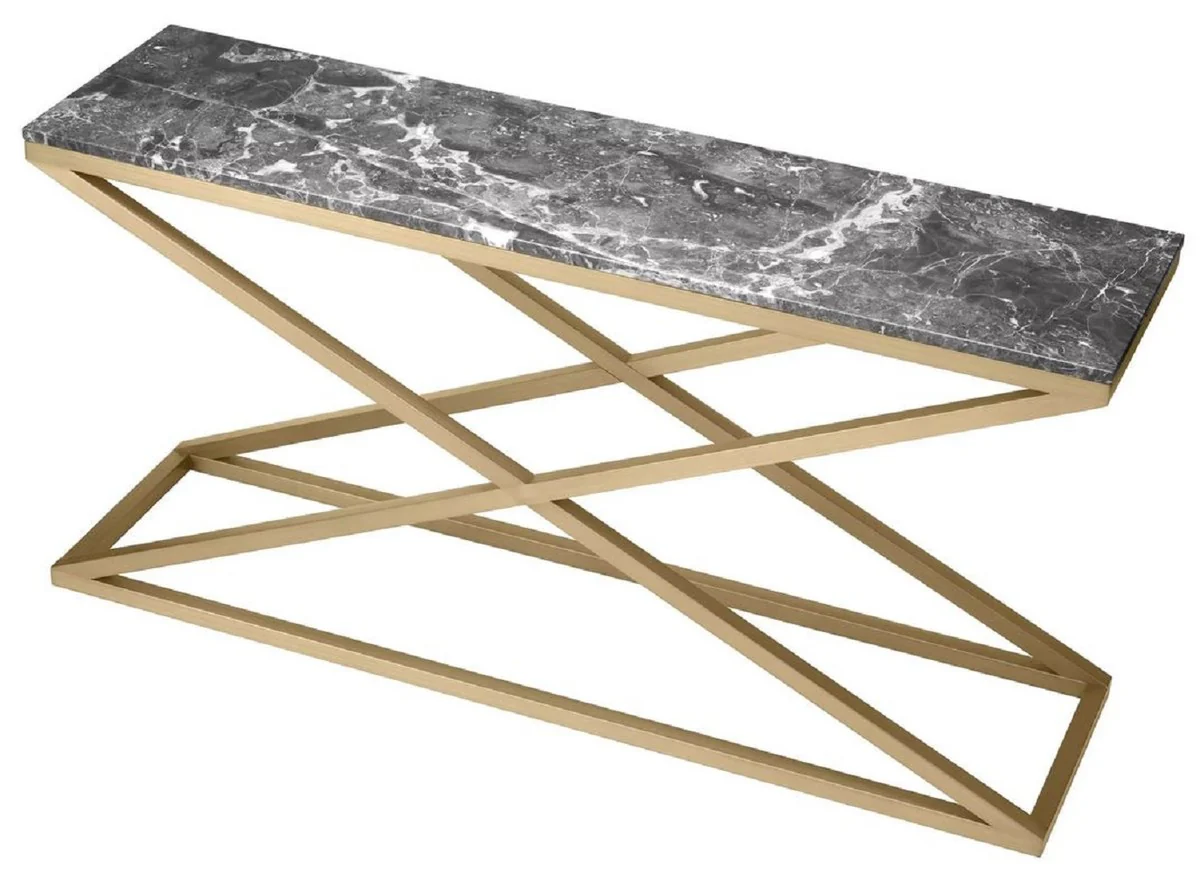Casa Padrino consola de lujo lat¨®n / gris 150 x 40 x A. 74 cm - Mesa consola rectangular de acero inoxidable con tapa de m¨¢rmol - Muebles de sal¨®n - Muebles de lujo - Interiores de lujo