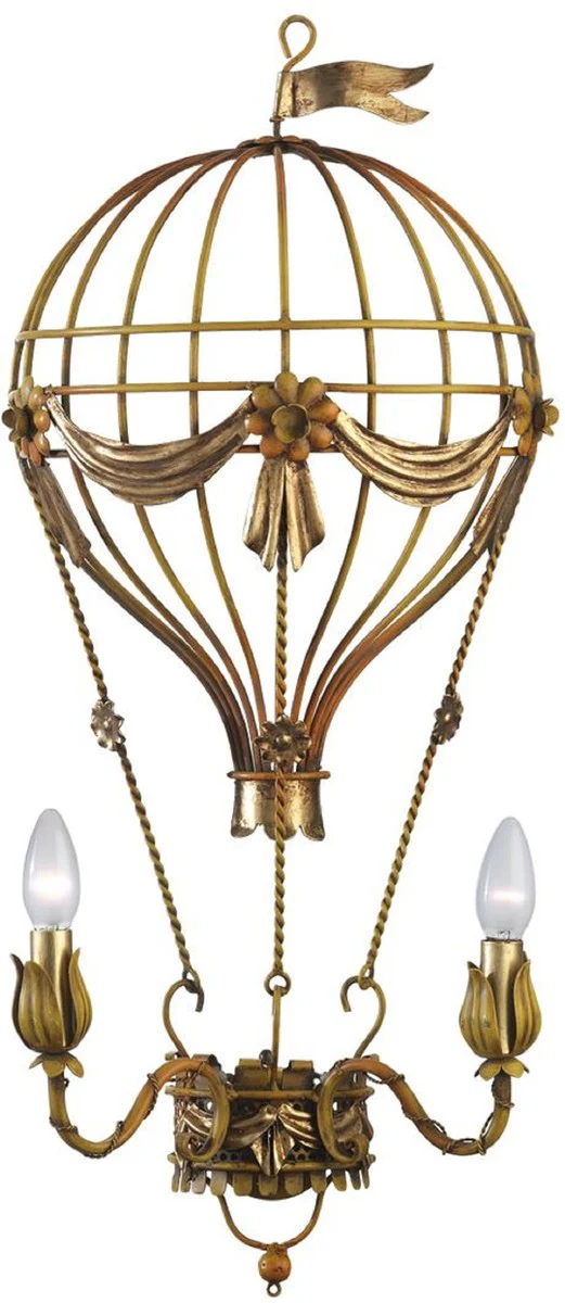 Casa Padrino lámpara de pared Art Nouveau de lujo globo aerostático óxido / oro antiguo 31 x 19 x A. 78 cm - Apliques de Salón Barroco y Art Nouveau