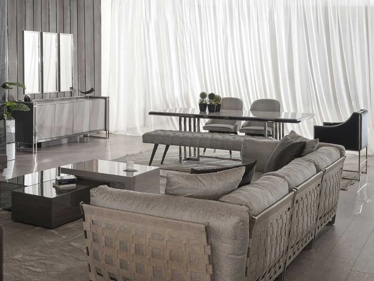 Casa Padrino mesa de comedor de lujo gris / plata 210 x 105 x A. 75 cm - Mesa de cocina rectangular - Muebles de comedor - Muebles de cocina - Muebles de lujo - Interior de lujo