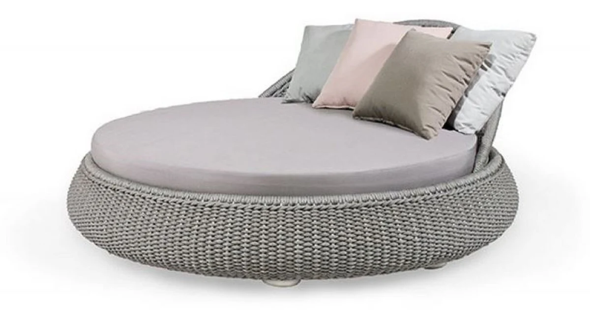 Casa Padrino isla tumbona de lujo con toldo gris Ø 153 x A. 71 cm - Isla de sol tejida a mano resistente a la intemperie - Muebles de jardín modernos - Muebles de hotel