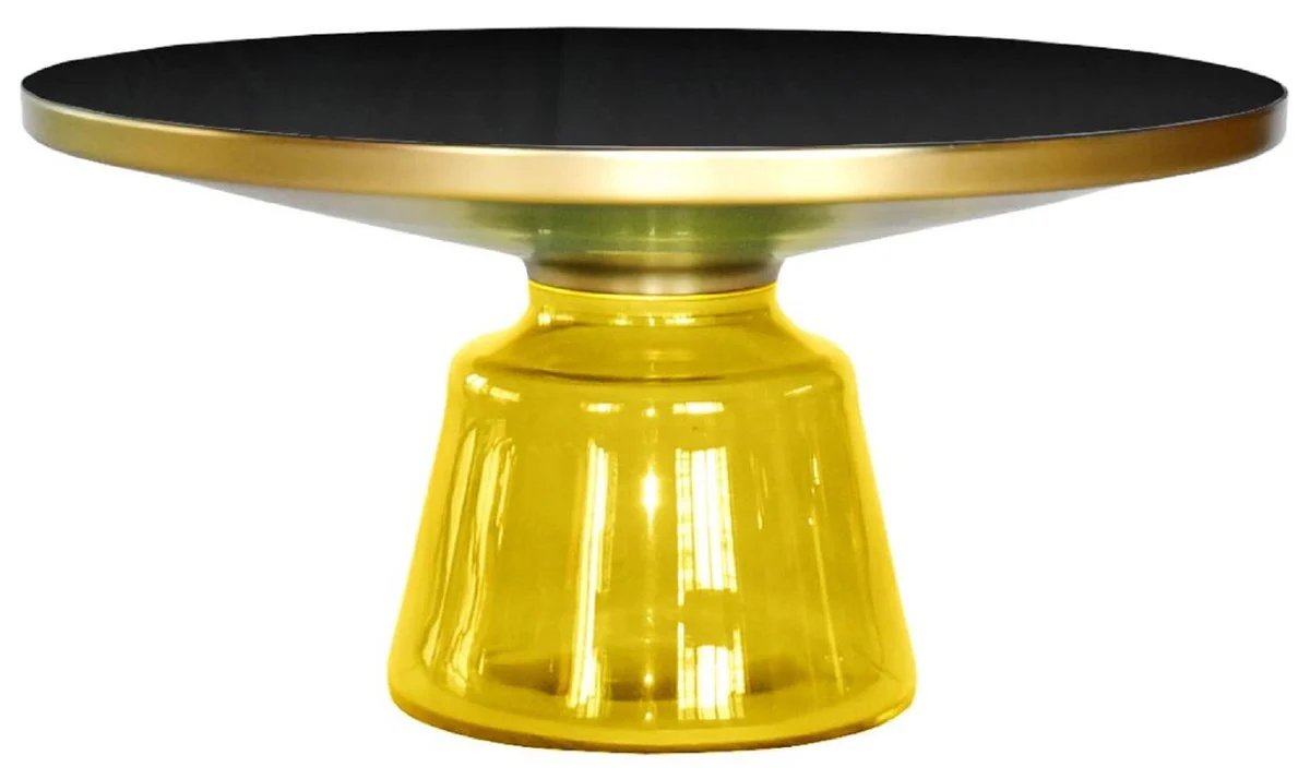 Casa Padrino mesa de centro de lujo negro / oro / amarillo ? 75 x A. 37 cm - Mesa de sal¨®n redonda de vidrio - Muebles de sal¨®n - Muebles de lujo