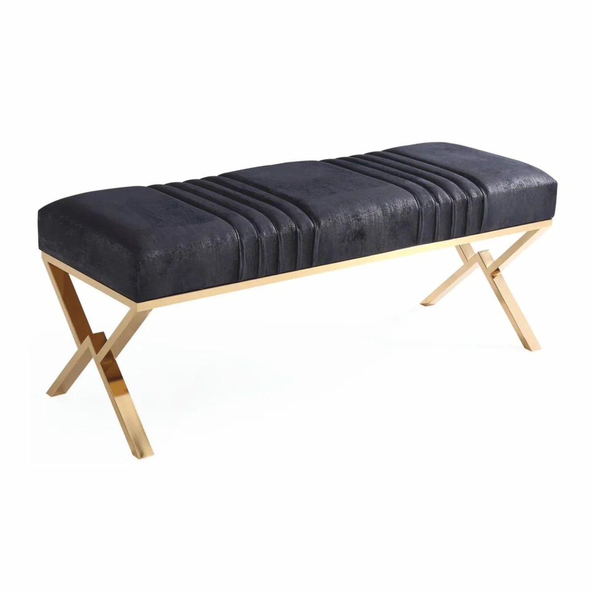 Casa Padrino banco de lujo azul oscuro / oro 120 cm - Muebles de lujo