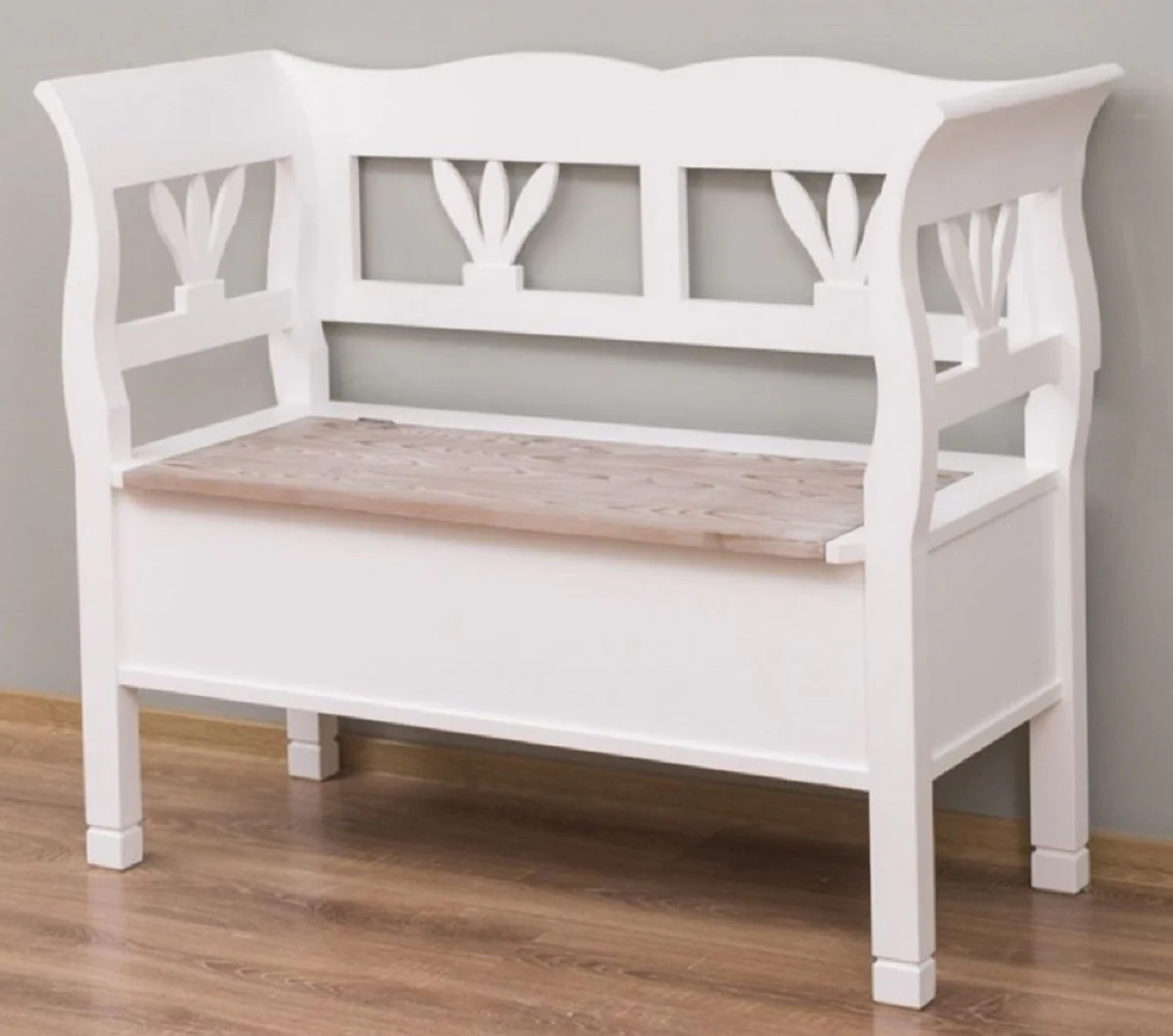 Casa Padrino banco de estilo campestre blanco / natural 117 x 48 x A. 92 cm - Banco de madera maciza con espacio de almacenamiento - Muebles de madera maciza - Muebles de estilo campestre