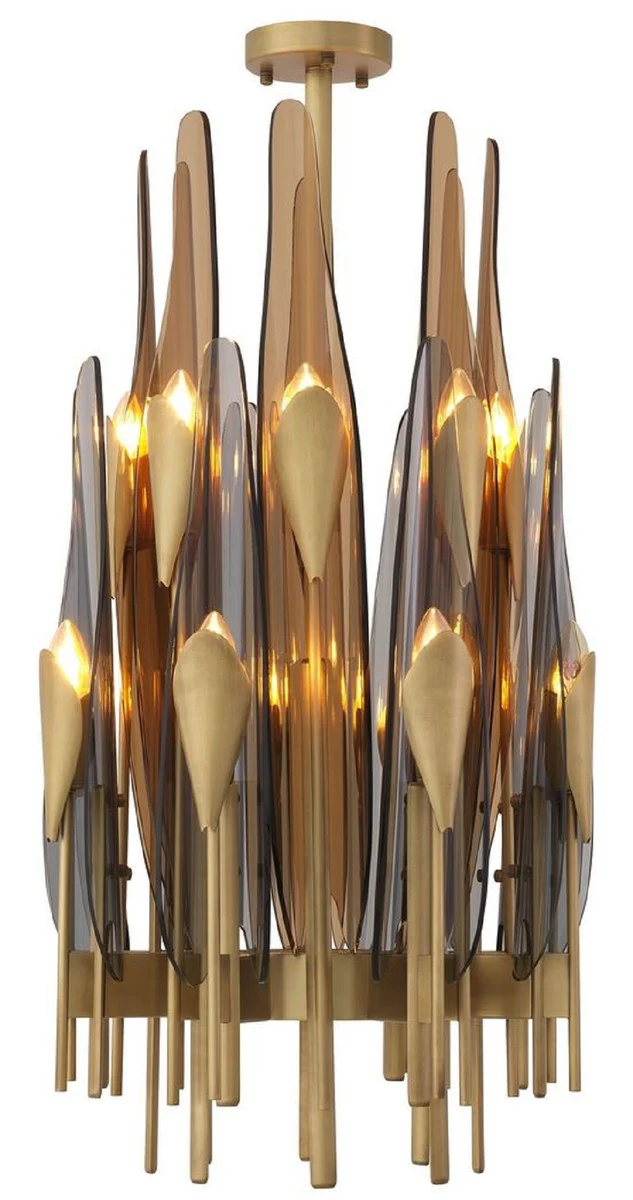 Casa Padrino lámpara de araña de diseño latón antiguo / ámbar / gris Ø 45 x A. 80 cm - Lámpara de araña de salón - Lámpara de araña de hotel - Calidad de Lujo
