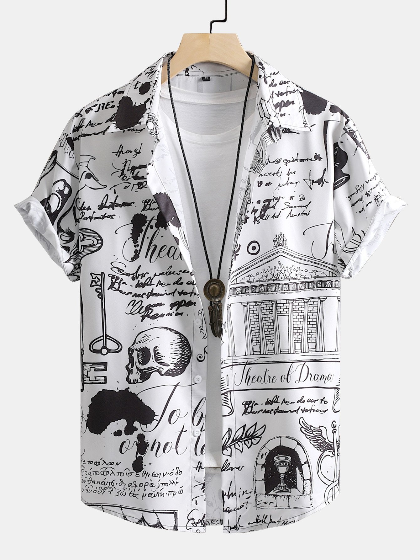 Skull Text Print Button Up Shirt