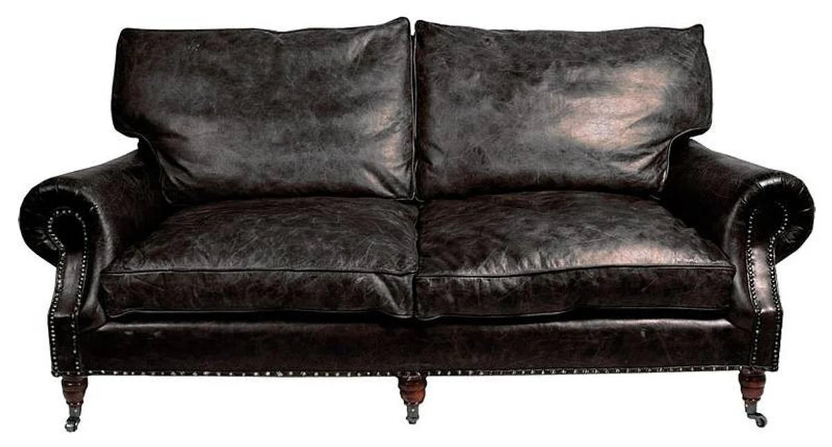 Casa Padrino luxury genuine leather sofa Vintage Black leather 3 seater Art Deco