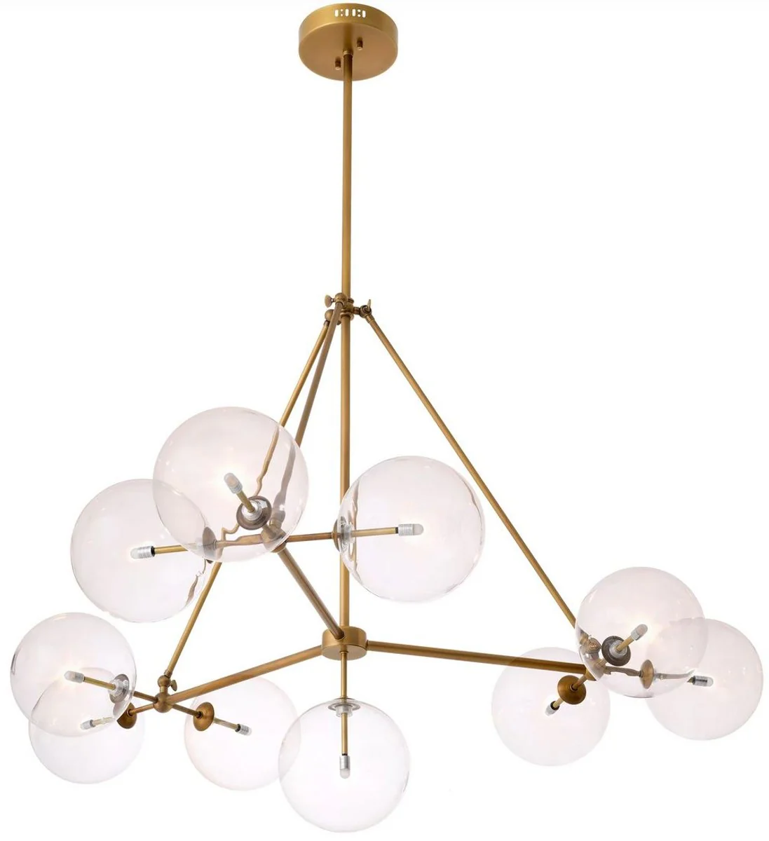 Casa Padrino lámpara de araña halógena de lujo latón antiguo Ø 140 x A. 90 cm - Lámpara de araña de salón con pantallas de cristal redondas - Lámpara de araña de hotel y de restaurante