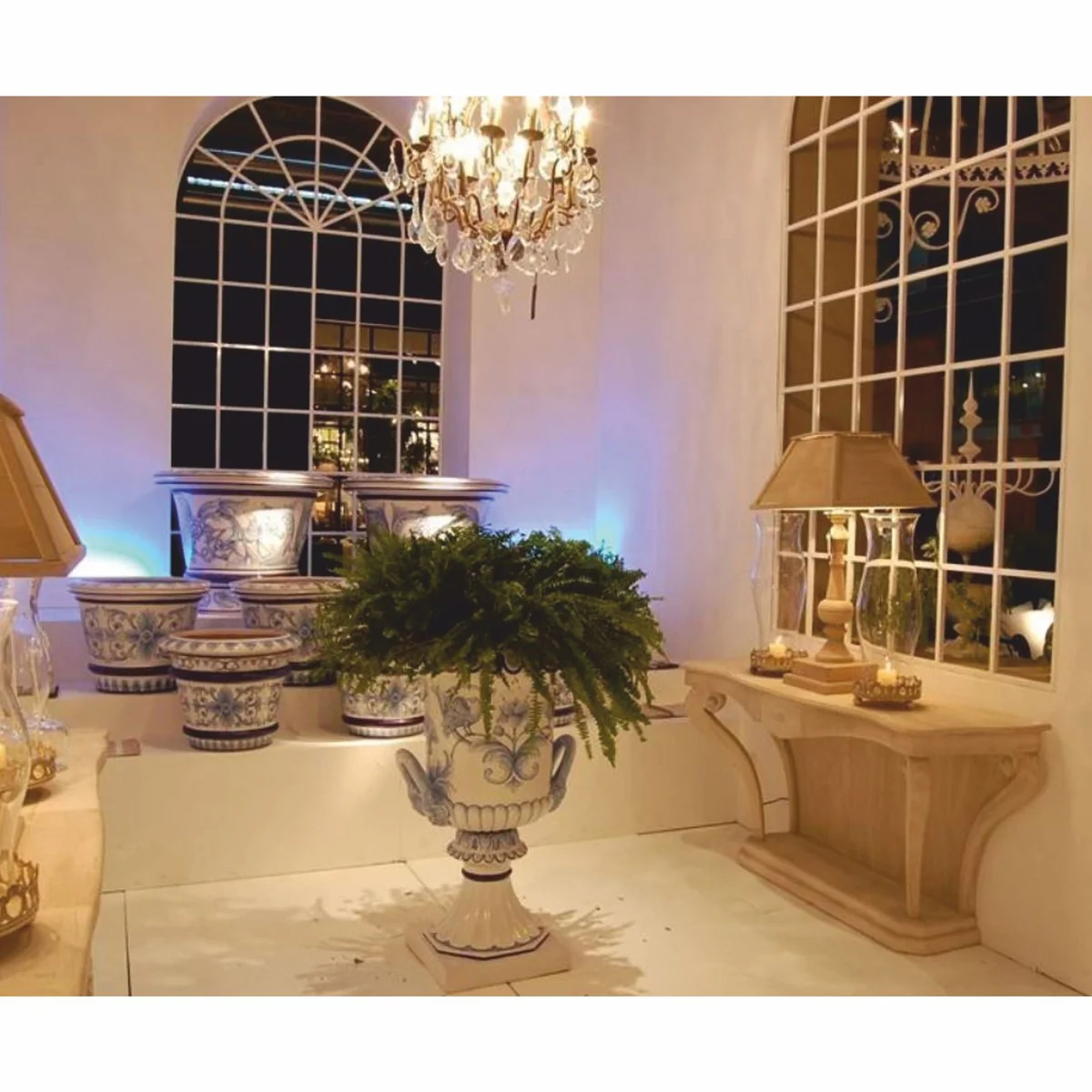 Casa Padrino maceta barroco de lujo de cer¨¢mica blanco / azul ? 71 x A. 99,5 cm