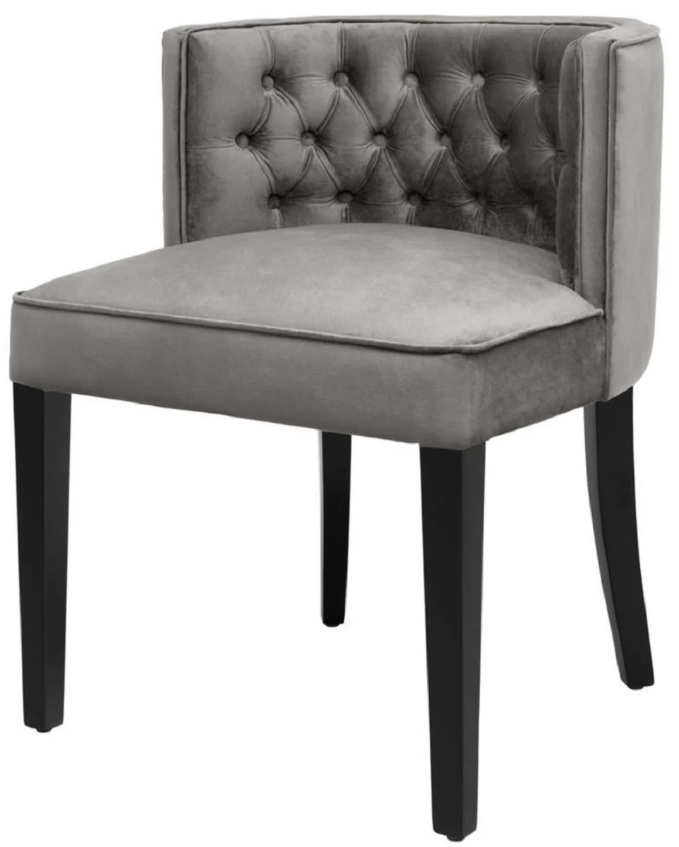 Casa Padrino Silla de Comedor Chesterfield de Lujo Gris / Negro 60 x 58 x H. 77 cm - Muebles de Comedor