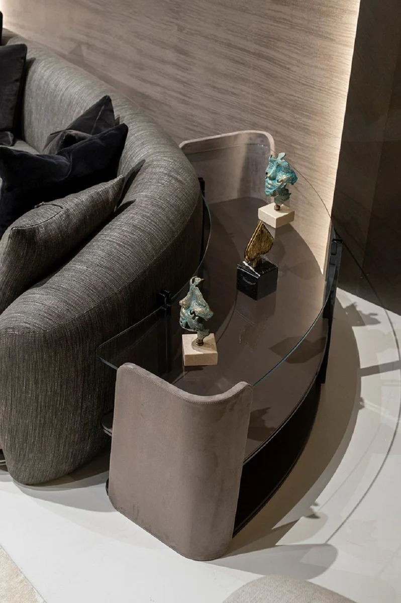 Casa Padrino armario de estanter¨ªa de lujo gris / marr¨®n oscuro / bronce 141,45 x 105,41 x A. 61,5 cm - Armario curvo con tapa de vidrio - Muebles de sal¨®n - Muebles de hotel - Muebles de lujo