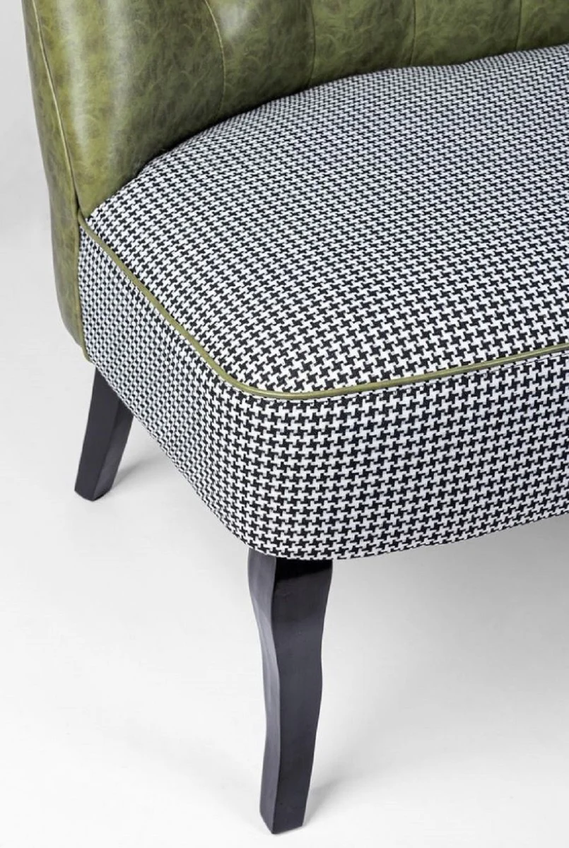 Casa Padrino sof¨¢ Chesterfield de lujo en cuero artificial verde oscuro / blanco / negro 136 x 66 x A. 76 cm - Sof¨¢ de sal¨®n - Muebles de sal¨®n - Muebles Chesterfield - Muebles de lujo